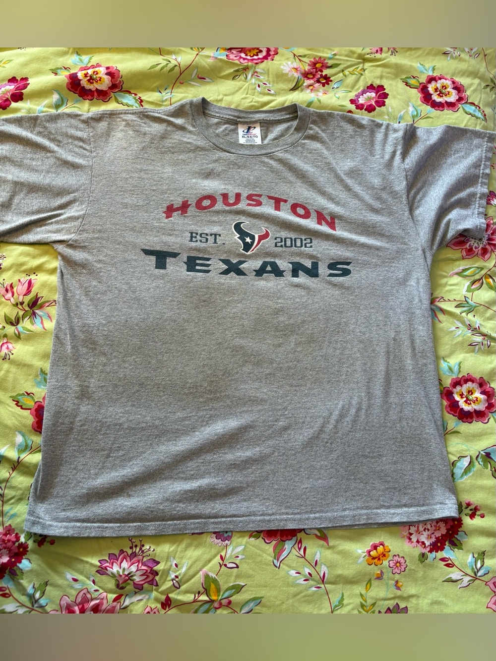Houston Texans Logo Athletic Y2K Est. 2002 spellout gray tee men’s XL 27x26 EUC